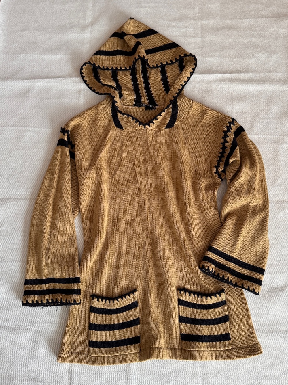 Knit Sweater Camel Tan Black Striped 70s Vintage Zado - Picture 6 of 16